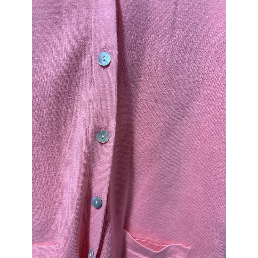 Studio works Button Down Long Pink Cardigan Petite Large 3/4 Sleeve Pearl Button